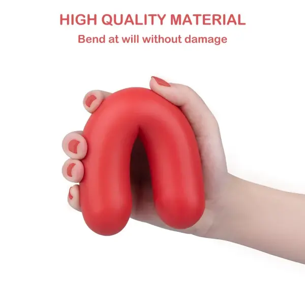 Anal soft sausage plug with curved tip and flared base for safety